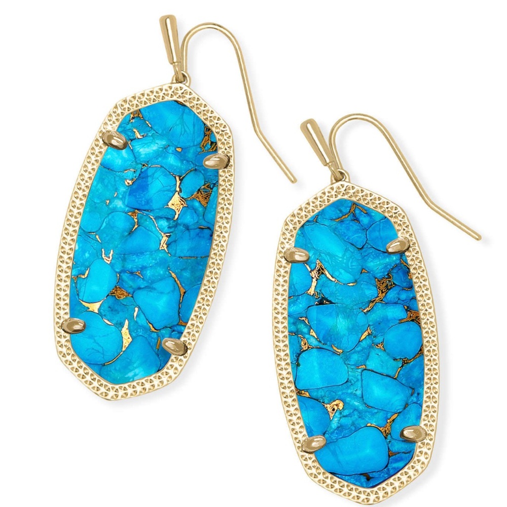 NWT Kendra Scott Elle Earrings Bronze Veined Turquoise BEST STONES EVER Amazing! - Picture 2 of 6